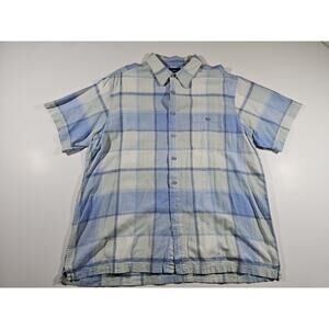 Marc Edwards Men's XXL Washable Linen Windowpane Plaid Short Sleeve Shirt